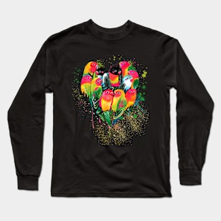 Colorful Birds Heart Symbol Costume Gift Long Sleeve T-Shirt